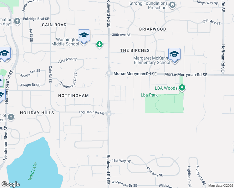 map of restaurants, bars, coffee shops, grocery stores, and more near 3510 Merryman Place Southeast in Olympia