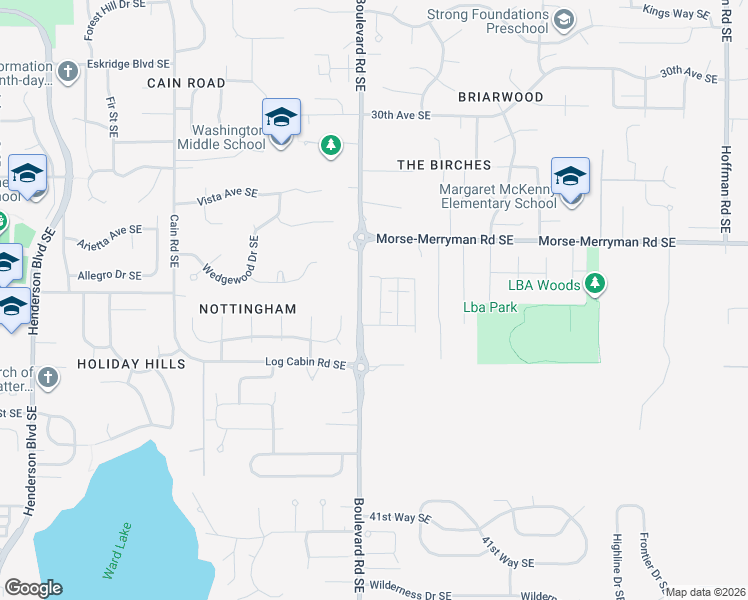 map of restaurants, bars, coffee shops, grocery stores, and more near 3429 Wagon Wheel Street Southeast in Olympia