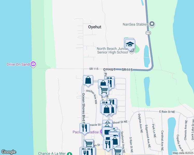 map of restaurants, bars, coffee shops, grocery stores, and more near 893 Ocean Shores Boulevard Northwest in Ocean Shores