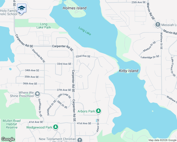 map of restaurants, bars, coffee shops, grocery stores, and more near 3621 Arbor Drive Southeast in Lacey