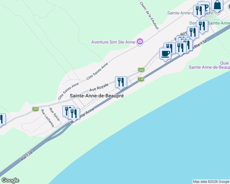map of restaurants, bars, coffee shops, grocery stores, and more near 9439 Boulevard Sainte-Anne in Sainte-Anne-de-Beaupré