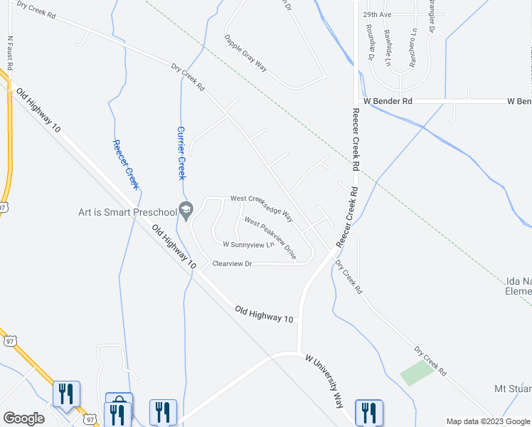 map of restaurants, bars, coffee shops, grocery stores, and more near 1904 West Creeksedge Way in Ellensburg