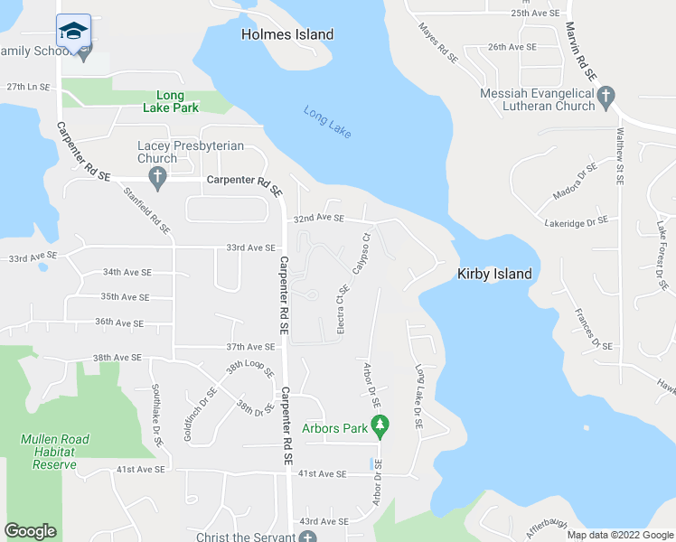 map of restaurants, bars, coffee shops, grocery stores, and more near 3621 Arbor Drive Southeast in Lacey