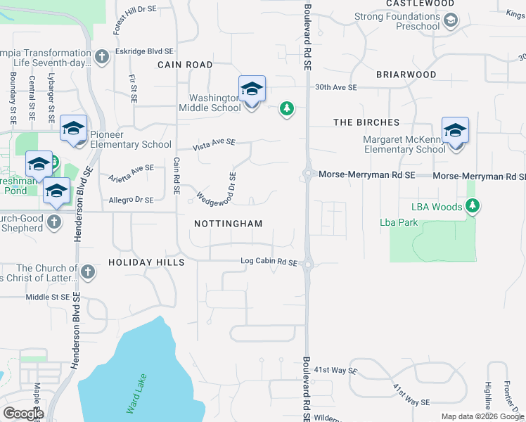 map of restaurants, bars, coffee shops, grocery stores, and more near 3508 Kensington Court Southeast in Olympia