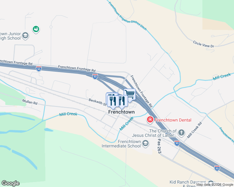 map of restaurants, bars, coffee shops, grocery stores, and more near Demer St in Frenchtown