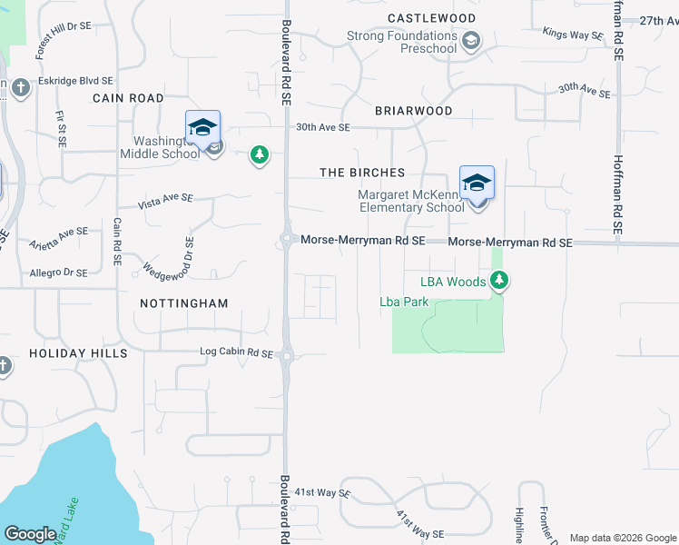 map of restaurants, bars, coffee shops, grocery stores, and more near 3323 Van Epps Street Southeast in Olympia