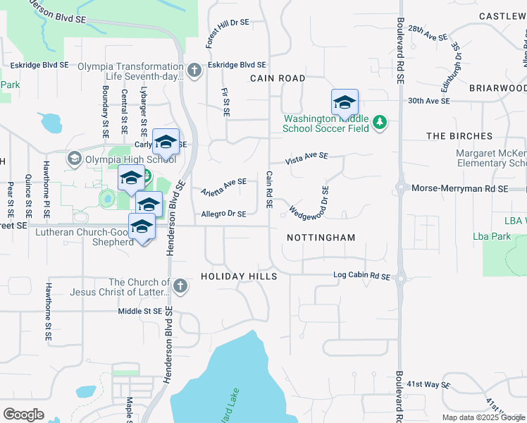 map of restaurants, bars, coffee shops, grocery stores, and more near 3325 Fairview Street Southeast in Olympia