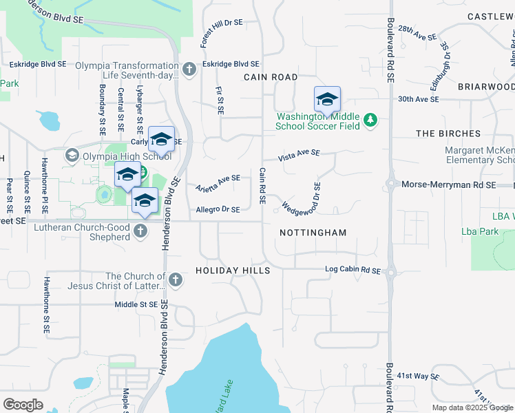 map of restaurants, bars, coffee shops, grocery stores, and more near 3325 Fairview Street Southeast in Olympia