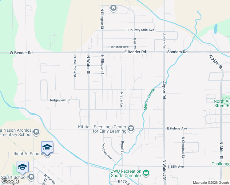 map of restaurants, bars, coffee shops, grocery stores, and more near 2409 North Spar Lane in Ellensburg