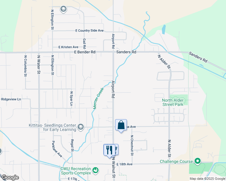 map of restaurants, bars, coffee shops, grocery stores, and more near 2407 Airport Road in Ellensburg
