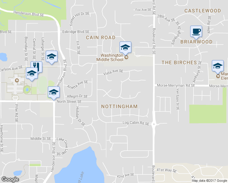 map of restaurants, bars, coffee shops, grocery stores, and more near 3312 Oldstead Court Southeast in Olympia