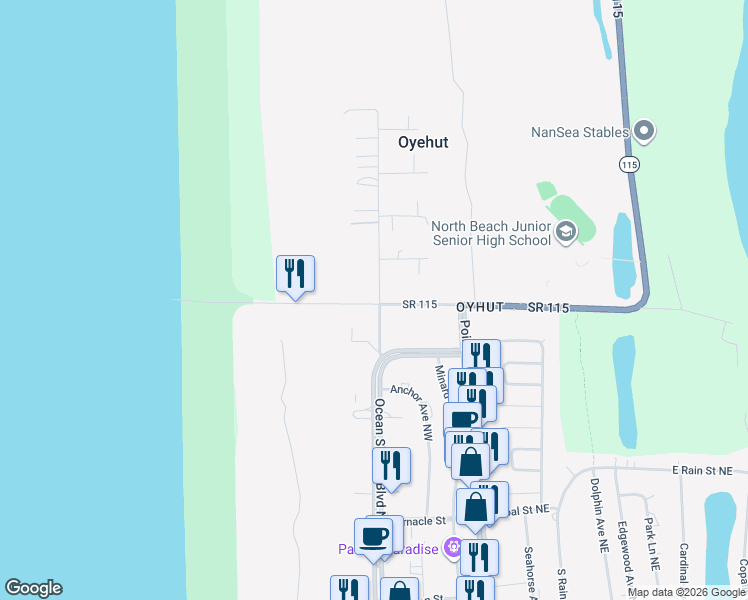 map of restaurants, bars, coffee shops, grocery stores, and more near 512 Damon Road in Hoquiam