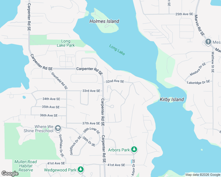 map of restaurants, bars, coffee shops, grocery stores, and more near 3300 Carpenter Road Southeast in Lacey
