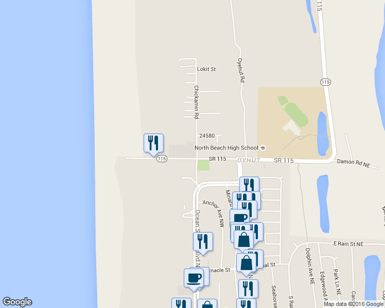 map of restaurants, bars, coffee shops, grocery stores, and more near 512 Damon Road in Hoquiam