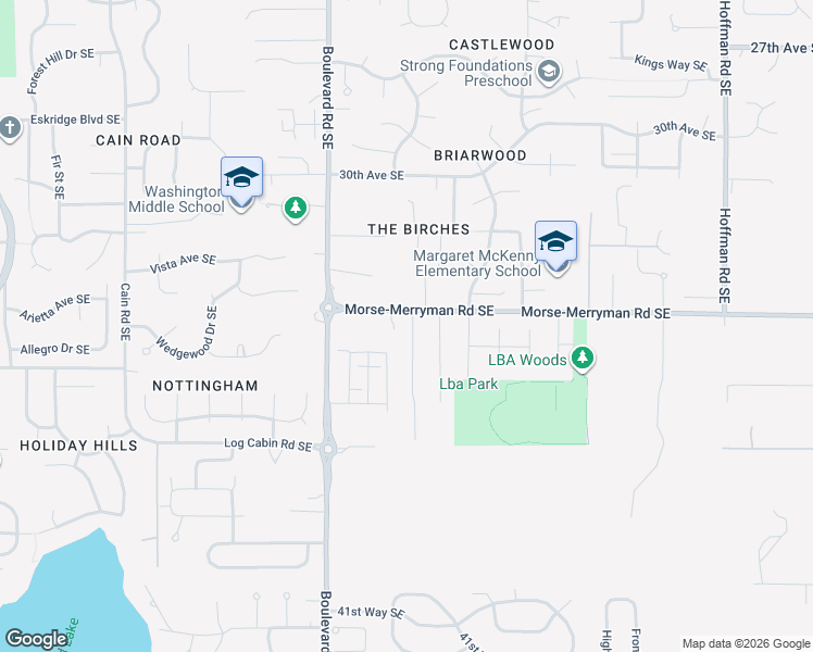 map of restaurants, bars, coffee shops, grocery stores, and more near 3323 Van Epps Street Southeast in Olympia