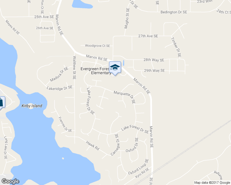 map of restaurants, bars, coffee shops, grocery stores, and more near Marquette Dr SE in Lacey