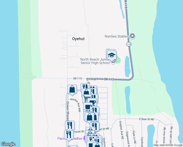 map of restaurants, bars, coffee shops, grocery stores, and more near 10 Oyehut Road in Hoquiam
