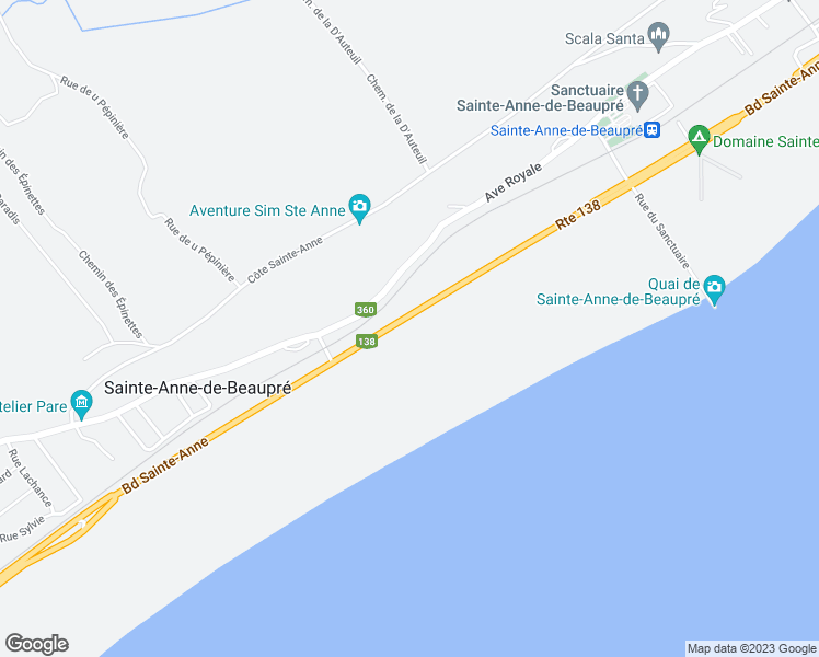 map of restaurants, bars, coffee shops, grocery stores, and more near 9600 Boulevard Sainte-Anne in Sainte-Anne-de-Beaupré