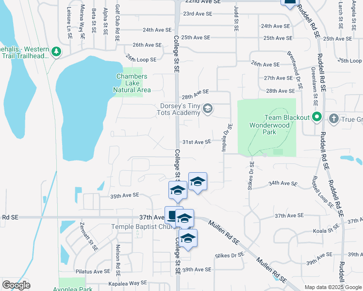 map of restaurants, bars, coffee shops, grocery stores, and more near 4601 31st Avenue Southeast in Lacey