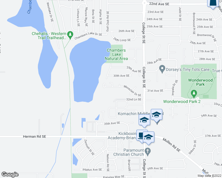 map of restaurants, bars, coffee shops, grocery stores, and more near 4337 Montclair Drive Southeast in Olympia