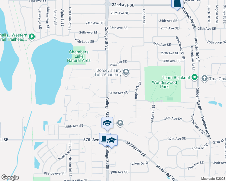 map of restaurants, bars, coffee shops, grocery stores, and more near 4602 31st Avenue Southeast in Lacey