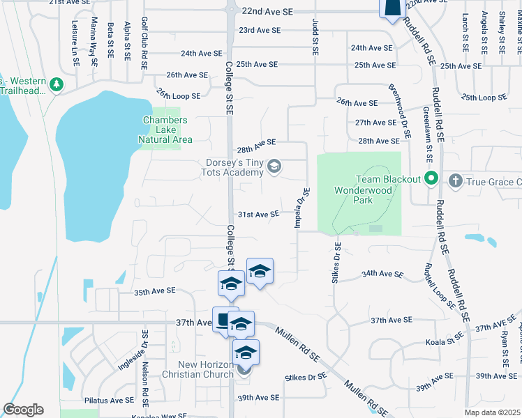 map of restaurants, bars, coffee shops, grocery stores, and more near 4626 31st Avenue Southeast in Lacey