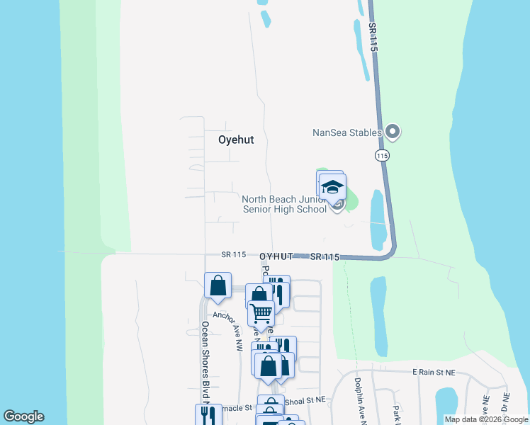map of restaurants, bars, coffee shops, grocery stores, and more near 19 Oyehut Road in Hoquiam