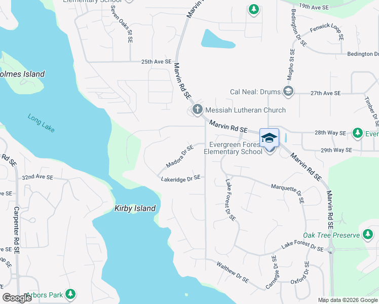 map of restaurants, bars, coffee shops, grocery stores, and more near 3017 Madora Drive Southeast in Olympia