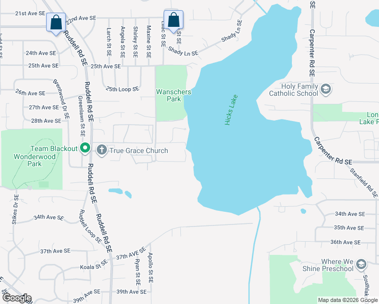 map of restaurants, bars, coffee shops, grocery stores, and more near 2808 Hicks Lake Lane Southeast in Lacey