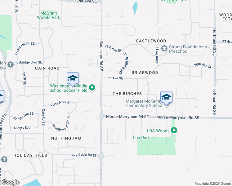 map of restaurants, bars, coffee shops, grocery stores, and more near 2704 31st Court Southeast in Olympia