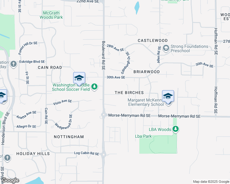 map of restaurants, bars, coffee shops, grocery stores, and more near 2704 31st Court Southeast in Olympia