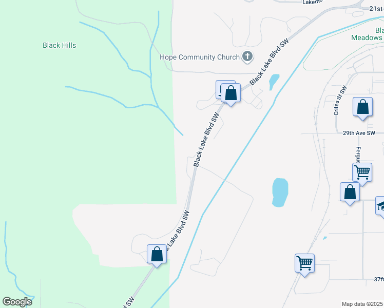 map of restaurants, bars, coffee shops, grocery stores, and more near 2860 Black Lake Boulevard Southwest in Tumwater