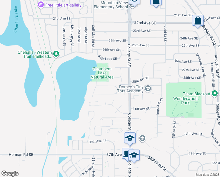 map of restaurants, bars, coffee shops, grocery stores, and more near 4406 30th Avenue Southeast in Lacey