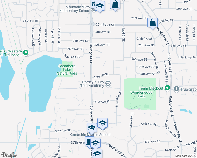 map of restaurants, bars, coffee shops, grocery stores, and more near 4611 28th Avenue Southeast in Lacey