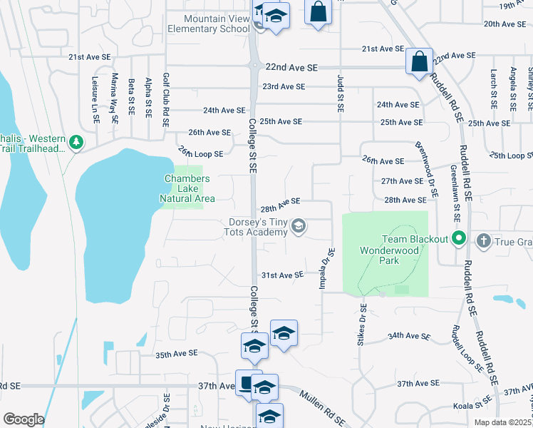 map of restaurants, bars, coffee shops, grocery stores, and more near 4605 28th Avenue Southeast in Lacey