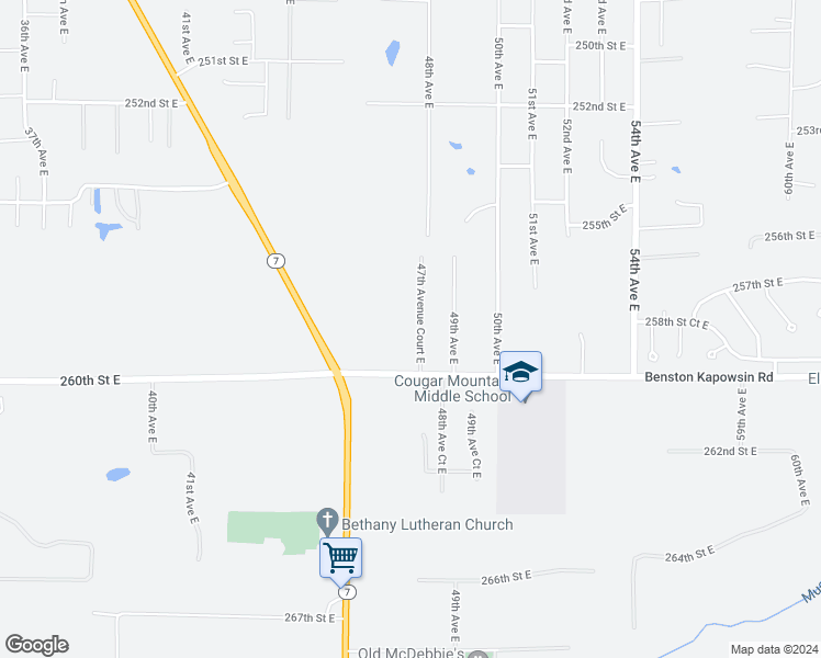 map of restaurants, bars, coffee shops, grocery stores, and more near 25820 47th Avenue Court East in Graham