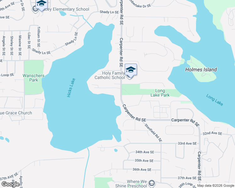 map of restaurants, bars, coffee shops, grocery stores, and more near 2800 Carpenter Road Southeast in Lacey