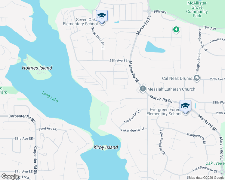 map of restaurants, bars, coffee shops, grocery stores, and more near 2824 Mayes Road Southeast in Olympia