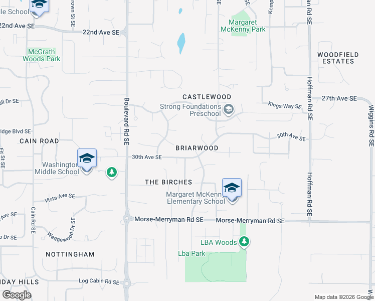 map of restaurants, bars, coffee shops, grocery stores, and more near 2919 Amhurst Place Southeast in Olympia