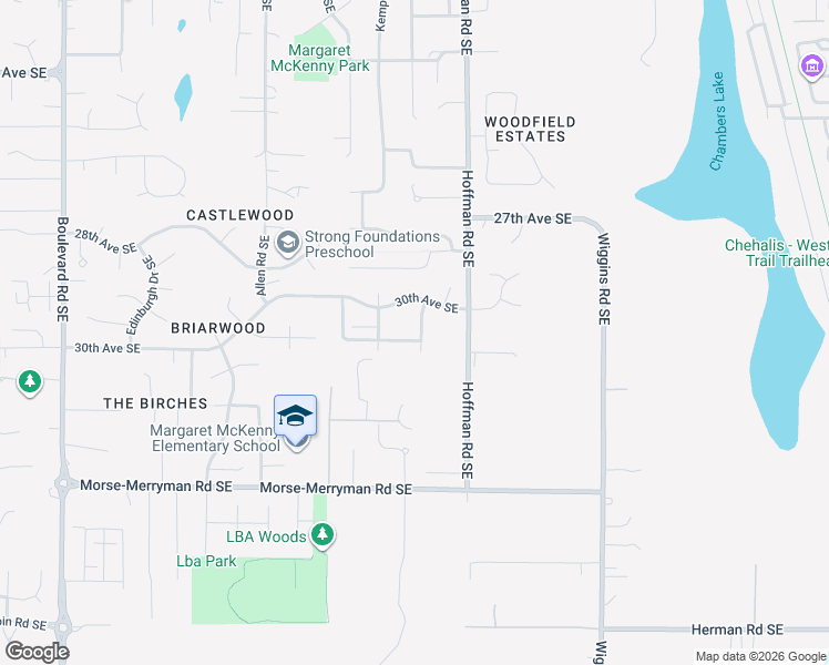 map of restaurants, bars, coffee shops, grocery stores, and more near 3630 Bittersweet Street Southeast in Olympia