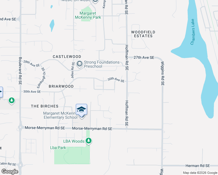 map of restaurants, bars, coffee shops, grocery stores, and more near 3616 Bittersweet Street Southeast in Olympia