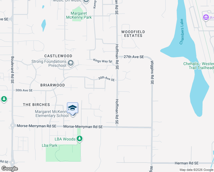 map of restaurants, bars, coffee shops, grocery stores, and more near 3016 Powder Ridge Street Southeast in Olympia