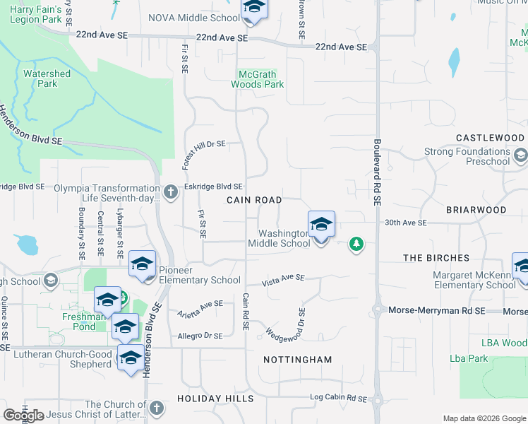 map of restaurants, bars, coffee shops, grocery stores, and more near 2102 Woodcrest Drive Southeast in Olympia