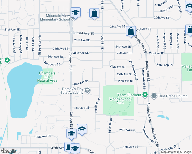 map of restaurants, bars, coffee shops, grocery stores, and more near 4818 28th Avenue Southeast in Olympia