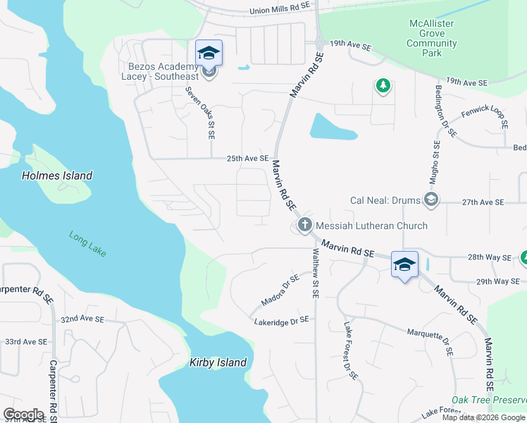 map of restaurants, bars, coffee shops, grocery stores, and more near 2713 Hidden Springs Loop Southeast in Lacey