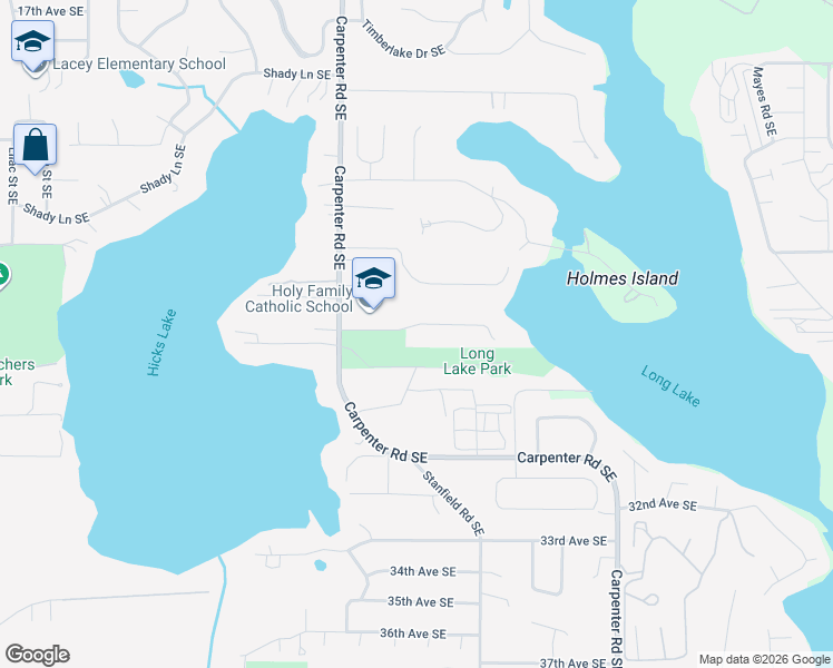 map of restaurants, bars, coffee shops, grocery stores, and more near 2606 Carpenter Road Southeast in Lacey