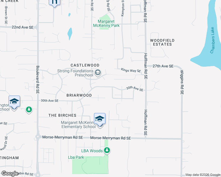 map of restaurants, bars, coffee shops, grocery stores, and more near 3401 Bittersweet Street Southeast in Olympia