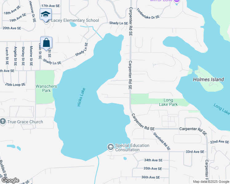 map of restaurants, bars, coffee shops, grocery stores, and more near 2625 Carpenter Road Southeast in Lacey