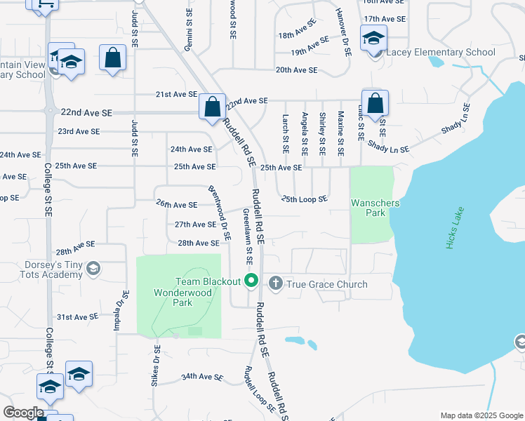 map of restaurants, bars, coffee shops, grocery stores, and more near 2525 25th Loop Southeast in Olympia