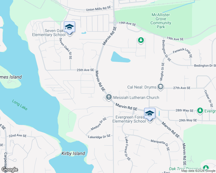 map of restaurants, bars, coffee shops, grocery stores, and more near 2636 Marvin Road Southeast in Olympia
